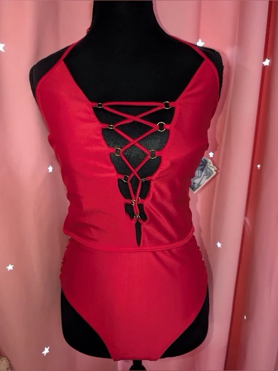 None Dresses & Skirts - Red Lace-Up Midi Dress - Unbranded